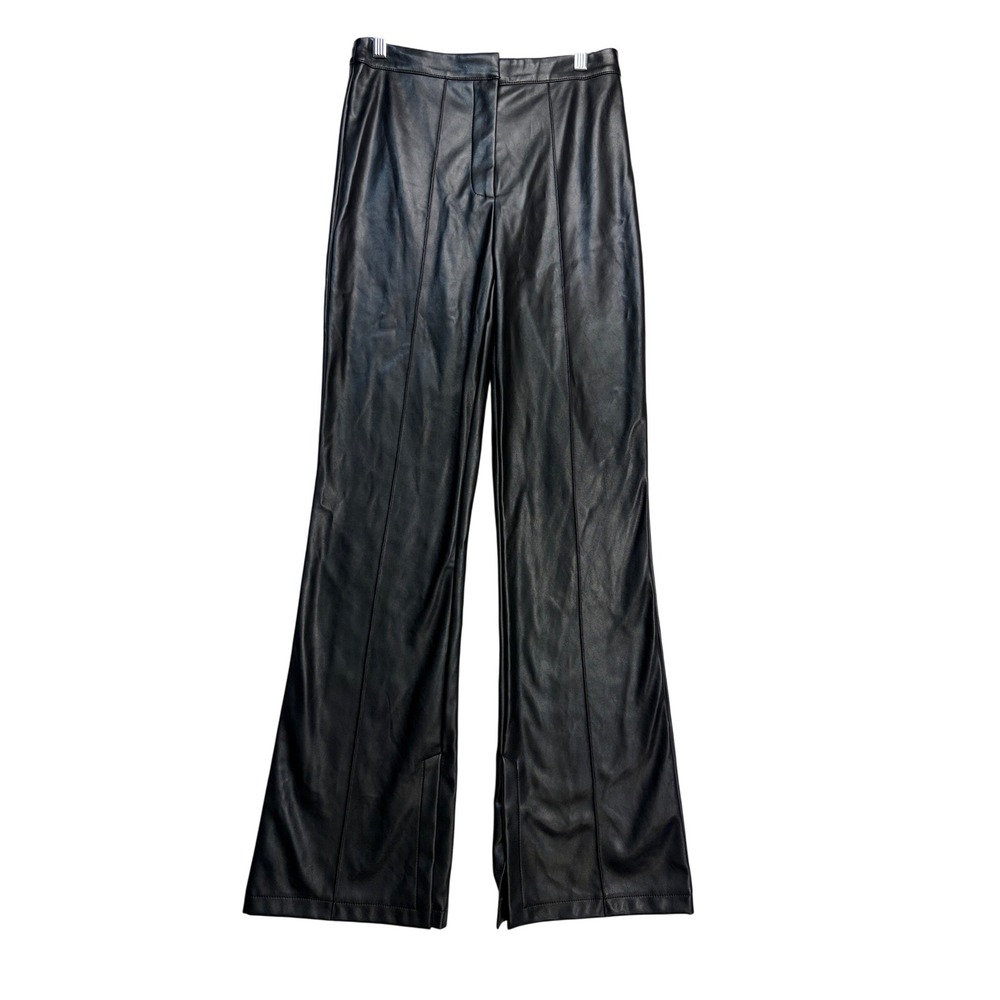 ASOS Design Faux Leather Pants Women Size 6 Black Flare Leg Seam Detail Trouser